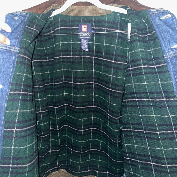 VTG Men's Chaps Ralph Lauren Blue Denim Jacket Leather Collar Flannel Lined sz M - Picture 2 of 6